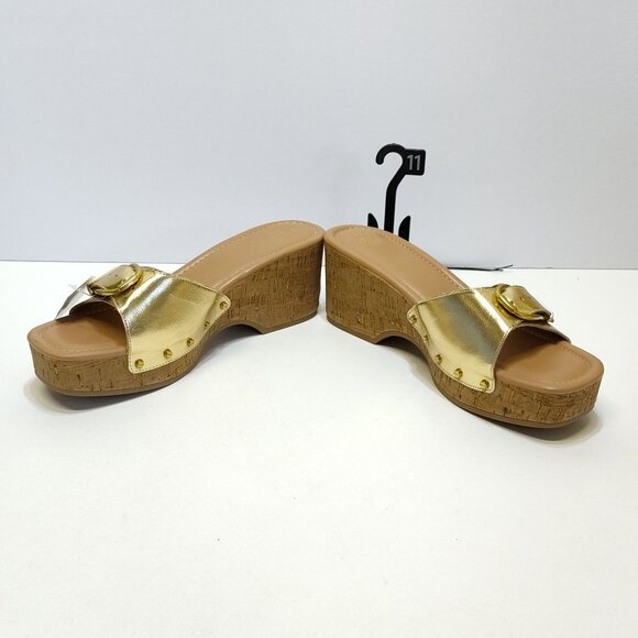 Time and Tru Gold Buckle Cork Wedge Platform Memory Foam Sandals Size 11 NWT - Picture 3 of 9